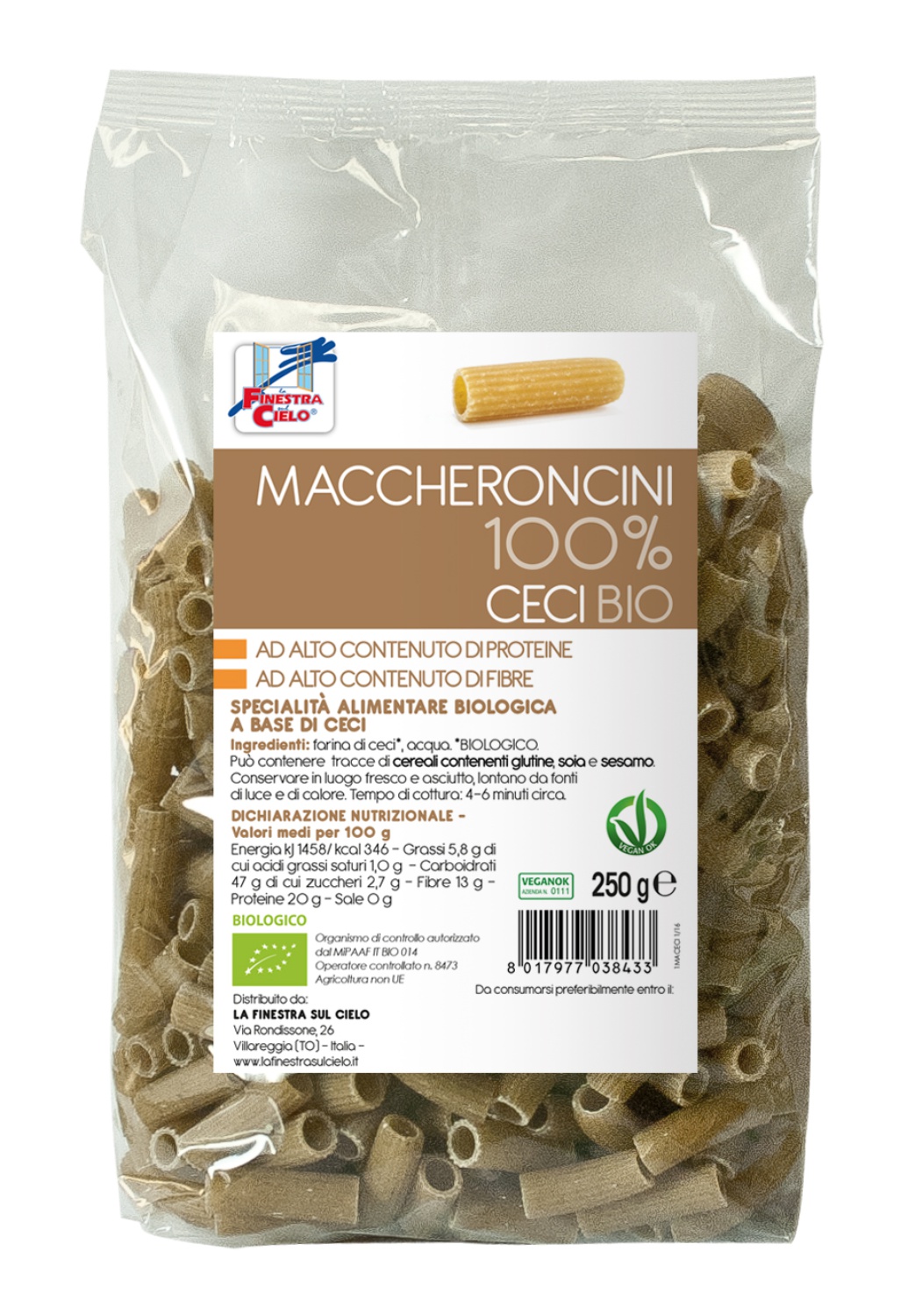 Paste bio Maccheroncini din naut 100% - 250g (produs vegan)
